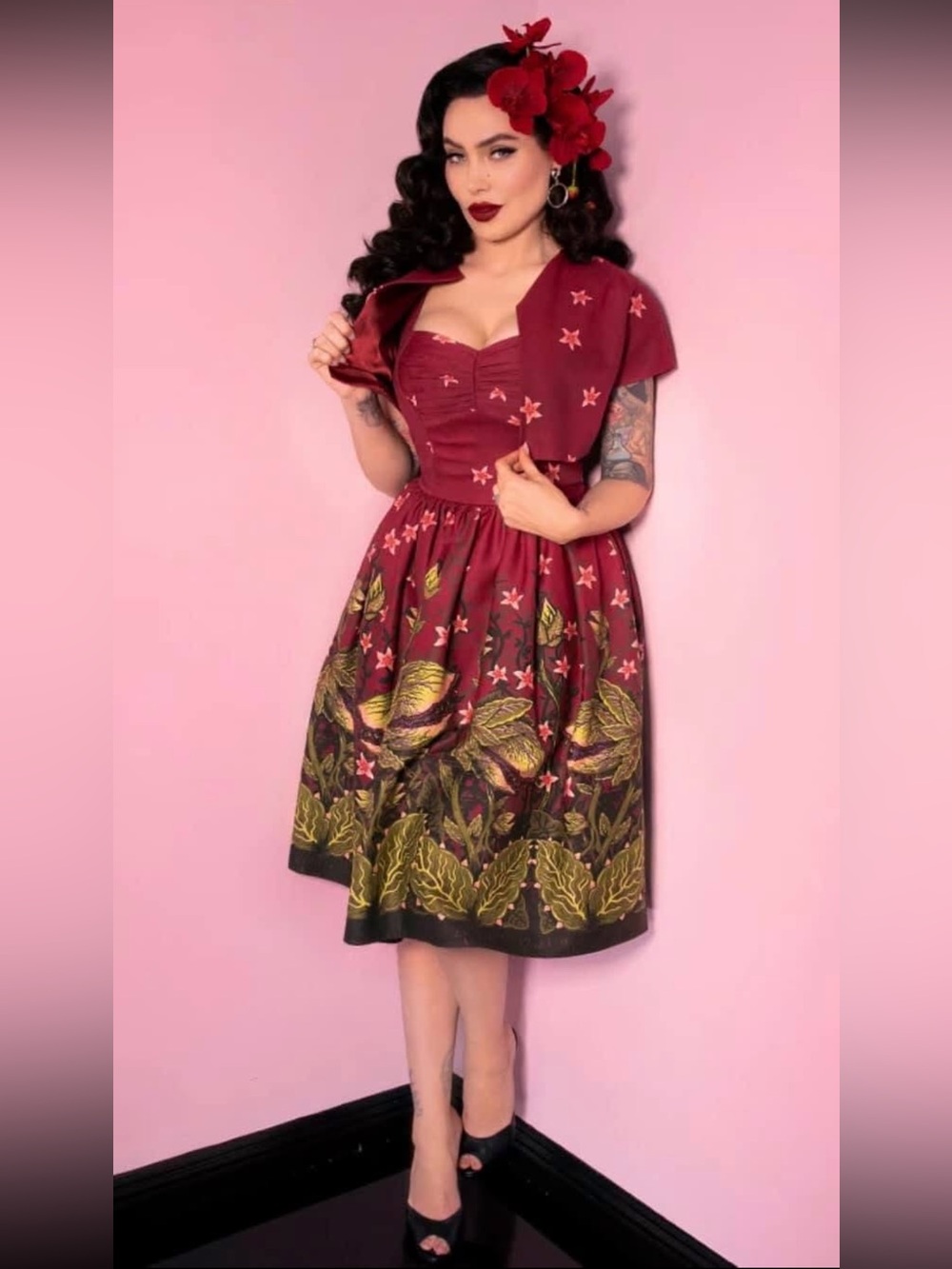 TROPICAL TERROR SWING DRESS IN MANEATING MONSTER PRINT